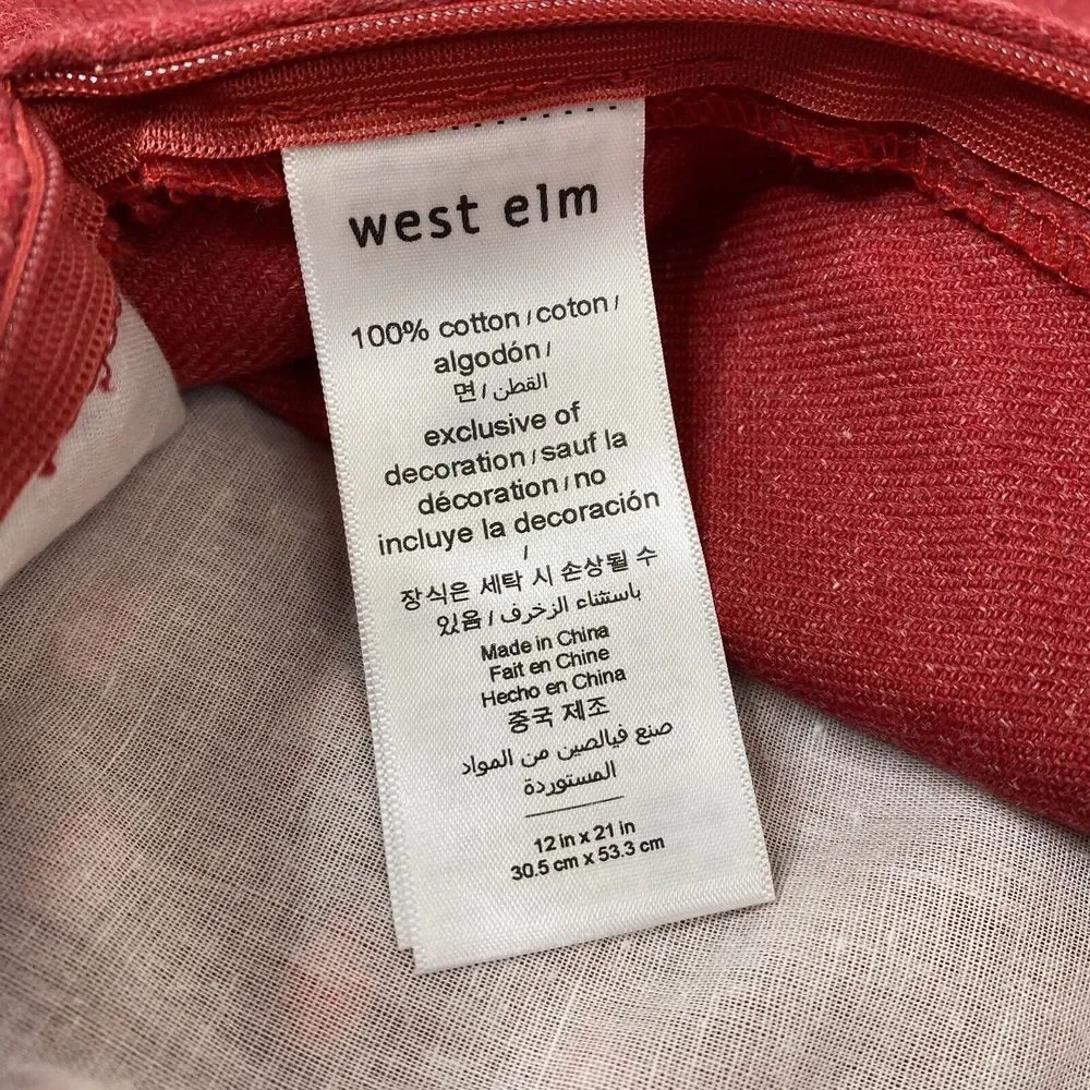 Set of 2 West Elm Red Pillow Covers Organic Cotton 12x21